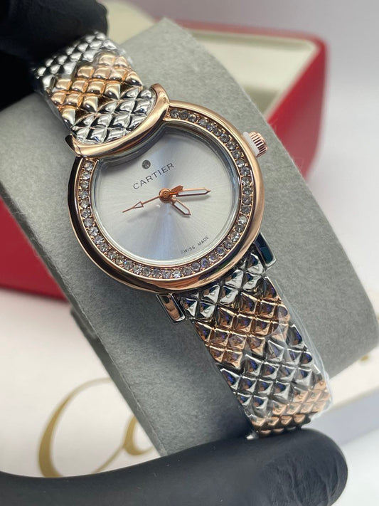 Montre Cartier bracelet en rose gold & argenté